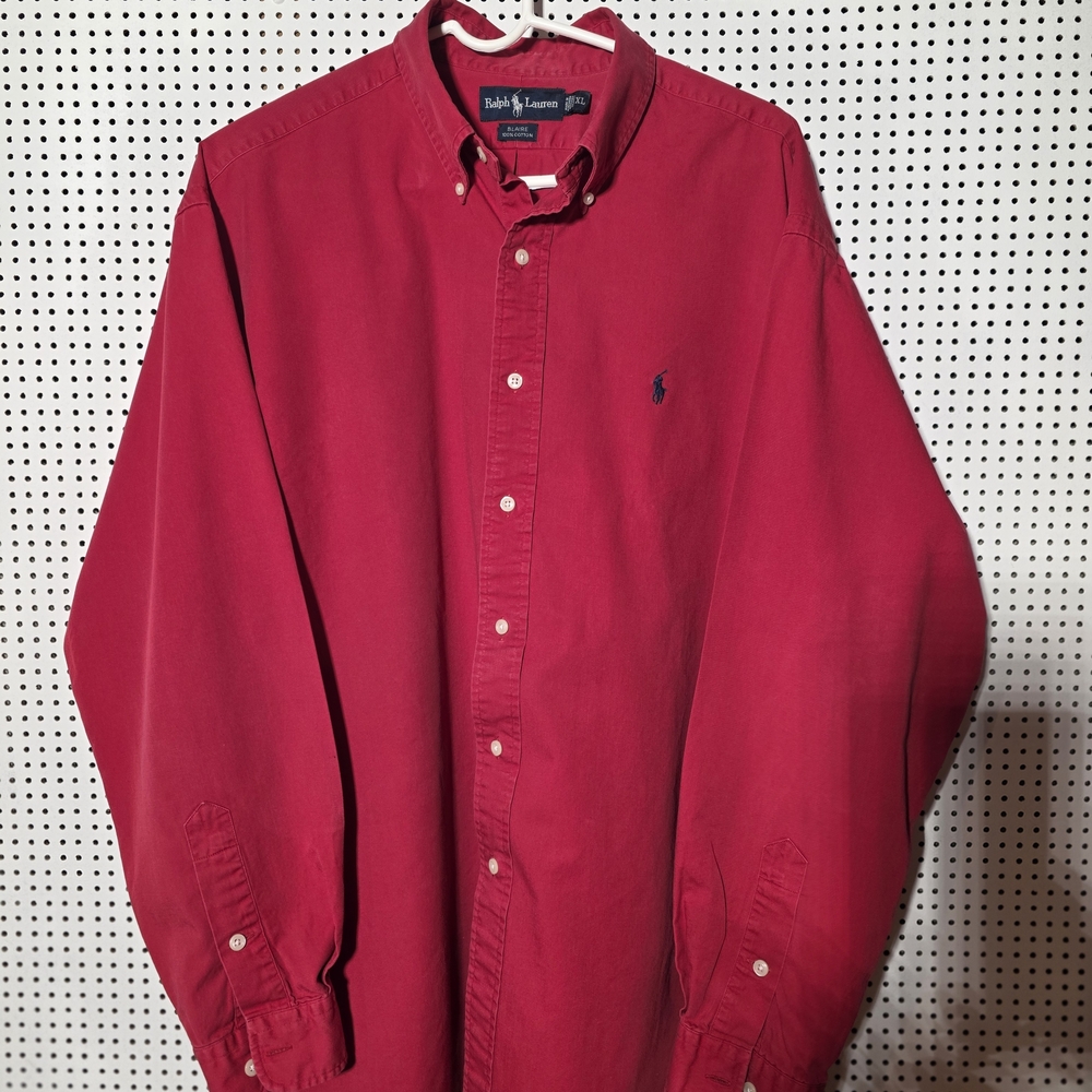 Vintage Ralph Lauren Men's Red Button Down Shirt